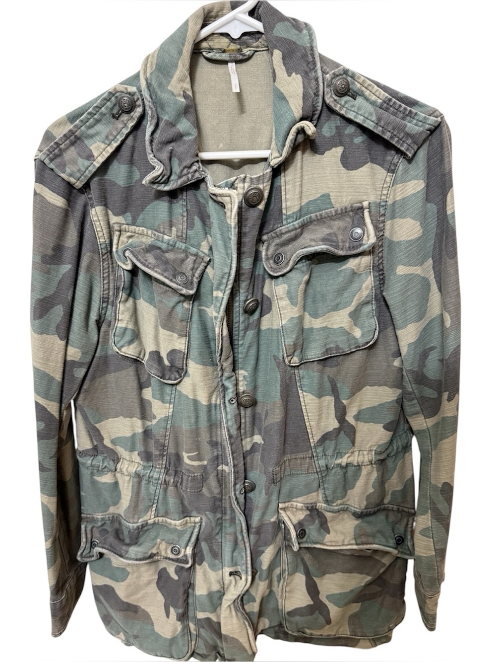 Free People “Not Your Brothers” vintage camo utility jacket